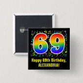 69. Geburtstag: Farbige Musiksymbole, Regenbogen 6 Button (Vorne & Hinten)