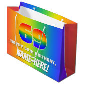 69. Geburtstag: Farbiges, lustiges Regenbogenmuste Große Geschenktüte (Vorderseite Schrägansicht)