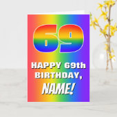 69. Geburtstag: Farbiges, lustiges Regenbogenmuste Karte (Gelbe Blume)