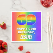 69. Geburtstag: Farbiges, lustiges Regenbogenmuste Serviette (Beispiel)