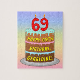 69. Geburtstag: Fun Cake and Candles + Individuell Puzzle