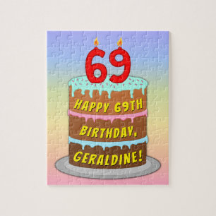 69. Geburtstag: Fun Cake and Candles + Individuell Puzzle