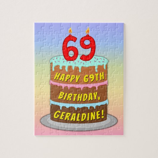 69. Geburtstag: Fun Cake and Candles + Individuell Puzzle (Vertikal)
