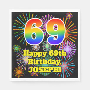 69. Geburtstag: Fun Fireworks Pattern + Rainbow 69 Serviette