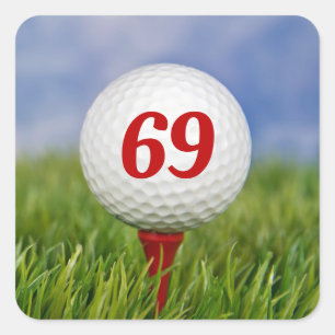 69. Geburtstag Golf Ball auf Red T-Shirt Quadratischer Aufkleber