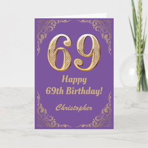 69. Geburtstag Lila und Gold Glitzer Frame Karte