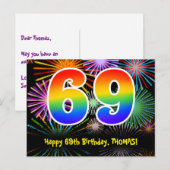 69. Geburtstag – Lustiges Feuerwerk Muster + Regen Postkarte (Vorne/Hinten)