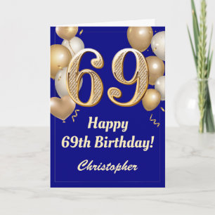69. Geburtstag Navy Blue und Gold Balloons Confett Karte