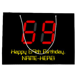 69. Geburtstag: Red Digital Clock Style "69" + Nam Große Geschenktüte