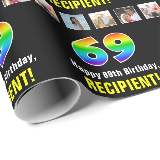69. Geburtstag: Regenbogen "69"; benutzerdefiniert Geschenkpapier (Rolleneckpunkt)