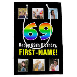 69. Geburtstag: Regenbogen "69", benutzerdefiniert Mittlere Geschenktüte
