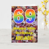 69. Geburtstag; Rustikale Herbstblätter; Regenboge Karte (Gelbe Blume)