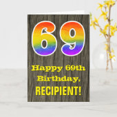 69. Geburtstag: Rustikale Imitate Holzschau, Regen Karte (Gelbe Blume)