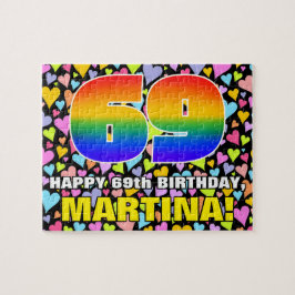 69. Geburtstag — Spaß, Liebende Herzformen + "69" Puzzle