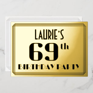 69. Geburtstagsfeier: Art Deco-Look „69“ und Name Folieneinladung