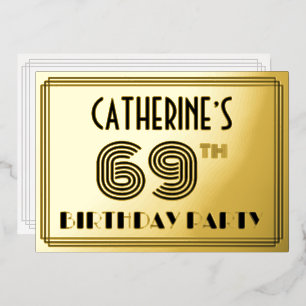 69. Geburtstagsfeier — Art Deco-Stil „69“ & Name Folieneinladung