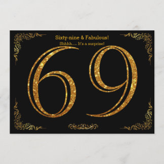 69. Geburtstagsfeier,Gatsby-Styl,schwarzer Glitzer Einladung