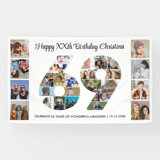 69. Geburtstagsfeier Nummer 69 Fotocollage Banner (Horizontal)