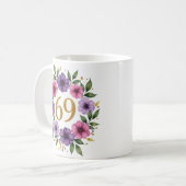 69. Geburtstagsfeier Tasse - Blumenkranz mit Goldn (Vorderseite Links)