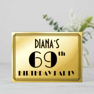 69. Geburtstagsparty — Art Deco Look "69" + Name Folieneinladung