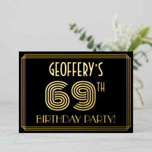 69. Geburtstagsparty — Art Deco Stil "69" + Name Folieneinladung