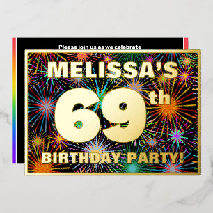 69. Geburtstagsparty — Spaß, farbenfrohe Feuerwerk Folieneinladung