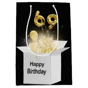 69. Goldener Geburtstagsballon in der White Box Mittlere Geschenktüte