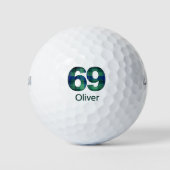 69. Golf-Geschenk - Cooler Blau-Grüner Tartan indi Golfball (Vorderseite)