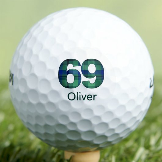 69. Golf-Geschenk - Cooler Blau-Grüner Tartan indi Golfball
