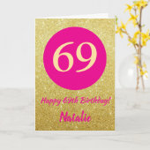 69. Happy Birthday Hot Pink und Gold Glitzer Karte (Gelbe Blume)