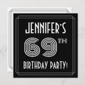 69th Birthday Party: Art Deco Style w/ Custom Name Einladung (Vorne/Hinten)