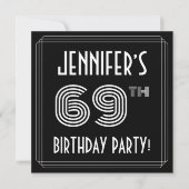 69th Birthday Party: Art Deco Style w/ Custom Name Einladung (Vorderseite)