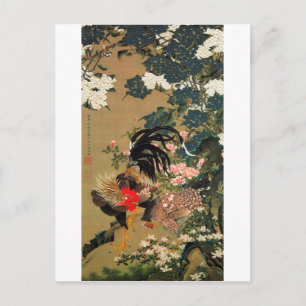 6. 紫 陽 花 双 図, 若 Hydrangea und Rooster, Jakuchū Postkarte