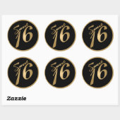 6 - 3" Bevorzugte Stickers Sweet 16 Gold Black (Blatt)
