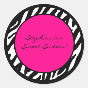 6 - 3" Bevorzugung Sticker Hot Pink Zebra Print
