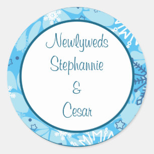 6 - 3" Bevorzugung Stickers Blue Tree / Schneefloc