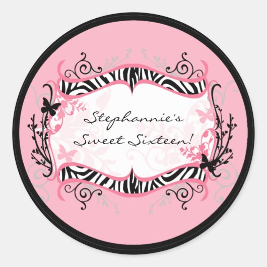 6 - 3" Bevorzugung Stickers Girly Butterfly Zebra (Vorderseite)