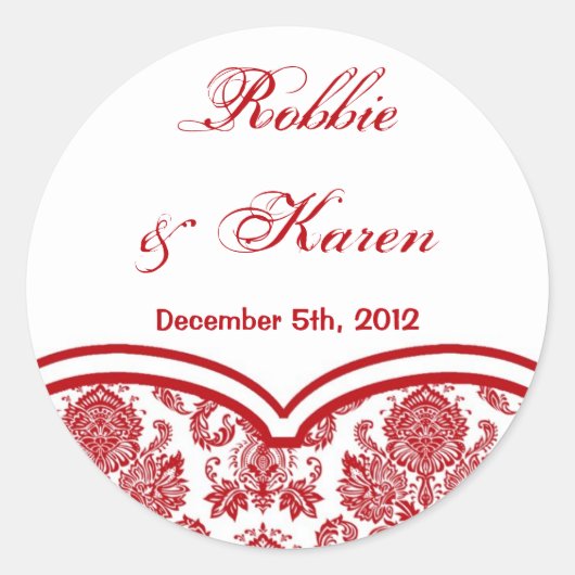 6 - 3" Bevorzugung Stickers Red Crimso White Damas (Vorderseite)