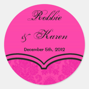 6 - 3" Favor Aufkleber Hot Pink Schwarze Damast St