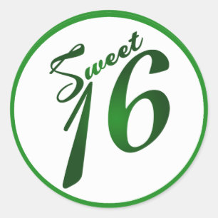 6 - 3" Favor Aufkleber Sweet 16 Grüne Party