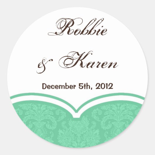 6 - 3" Gefallen Aufkleber Minze Grün Weiße Damasso (Vorderseite)