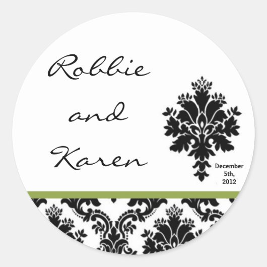 6 - 3" Gefallen Stickers Black Green Damask Lace (Vorderseite)