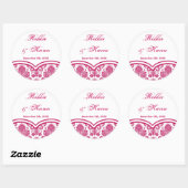 6 - 3" Gefallen Stickers Fusia White Damask Spitze (Blatt)