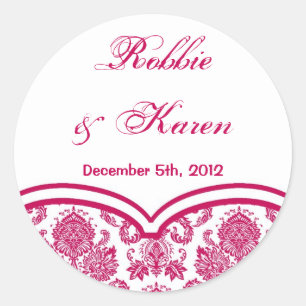 6 - 3" Gefallen Stickers Fusia White Damask Spitze