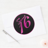 6 - 3" Gefallen Stickers Sweet 16 Pink Black Party (Umschlag)