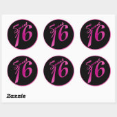 6 - 3" Gefallen Stickers Sweet 16 Pink Black Party (Blatt)