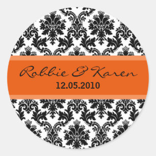 6 - 3" schwarze Damast- und orangefarbene Favor-St Runder Aufkleber