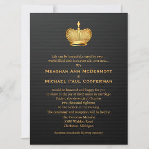 6,5" x 8,75" Golden Royal Queen Crown Wedding Einladung