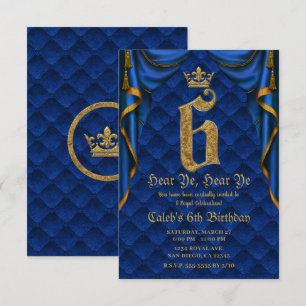 6. 6 SIX Geburtstagsfeier Royal Blau Goldene Krone Einladung