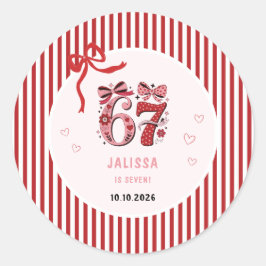 6 7 Birthday for Girls, Pink Kids 7th Birthday Runder Aufkleber